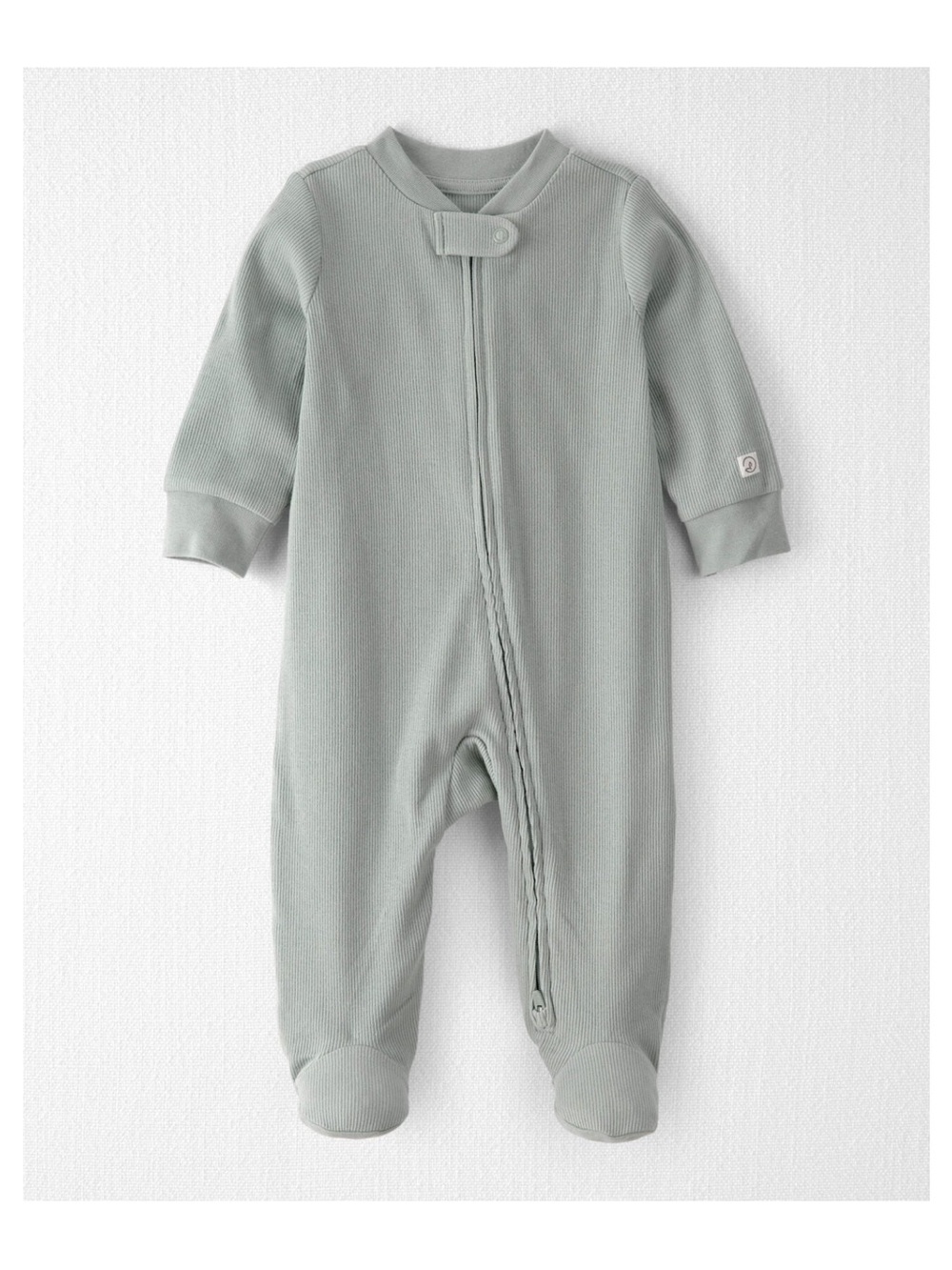 Carter's Sage Green Ribbed Baby Footed Zipper Romper